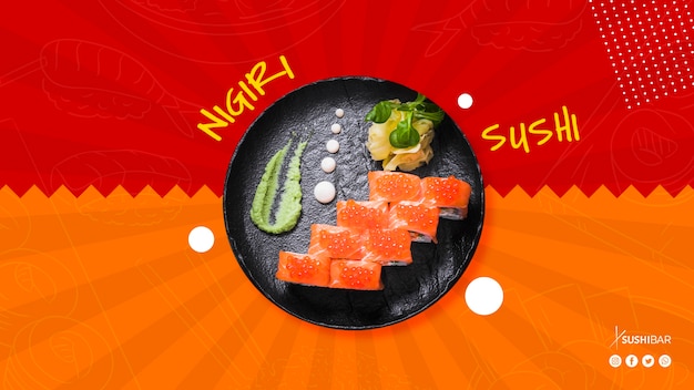 Free PSD nigiri sushi plate for asian oriental japanese restaurant or sushibar