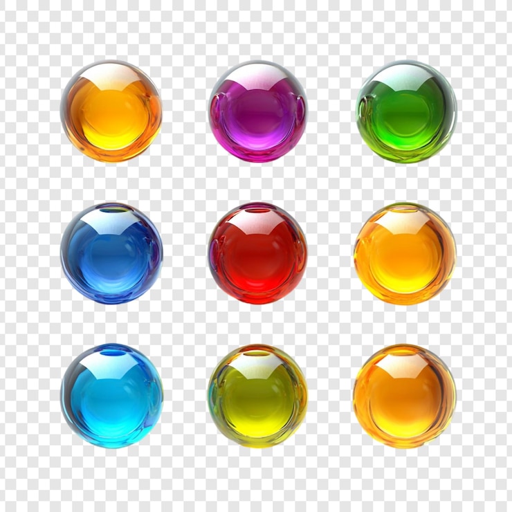 무료 PSD 9개의 다채로운 반이는 구 (nine colorful glossy spheres) 는 다양한 색상의 9개의 반는 구로 구성된 활기찬 컬렉션으로 배경 디자인이나 디지털 아트에 완벽합니다.