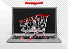 Free PSD notebook with supermarket trolley in realistic 3d render with transparent background