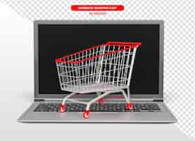 Free PSD notebook with supermarket trolley in realistic 3d render with transparent background