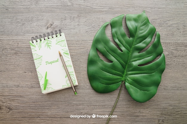 Notepad and leaf