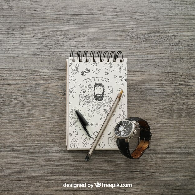 Notepad and watch