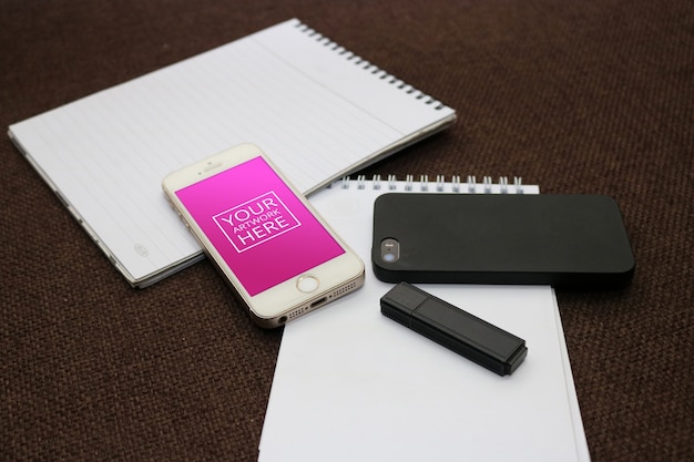 Notepad with Smartphone and Flash Drive – Free PSD Download