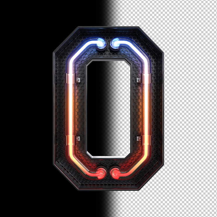 Free PSD number 0 made from neon light