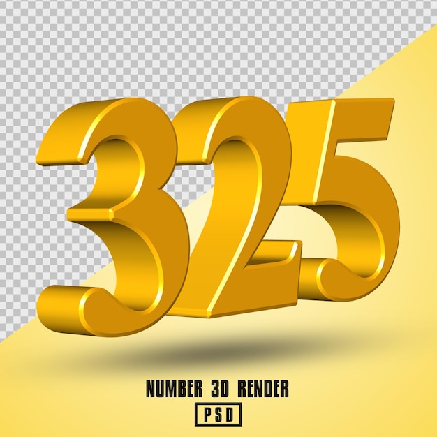 Premium PSD | Number 325 3d render yellow gold color