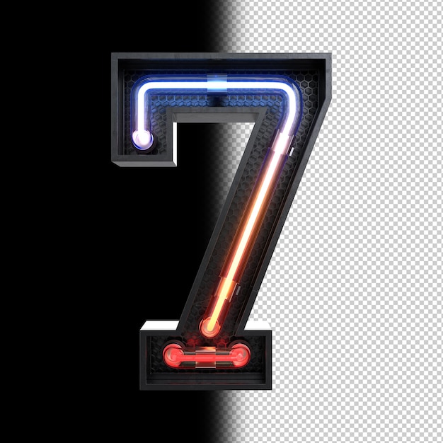 PSD gratuito numero 7 realizzato con luce al neon