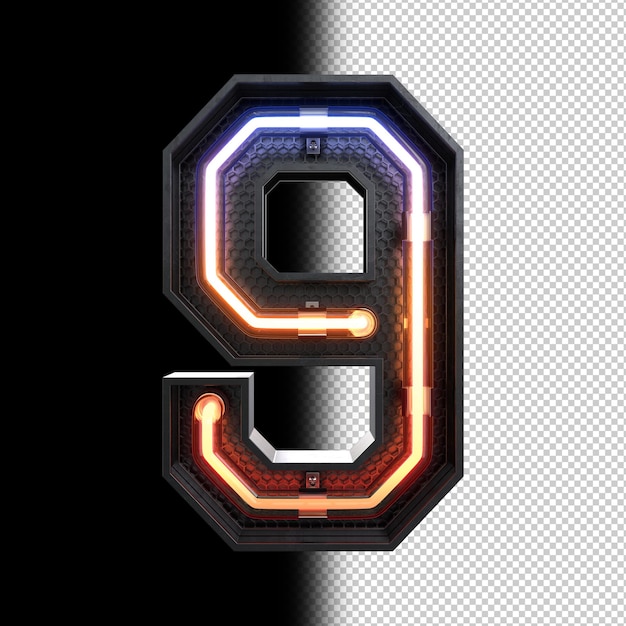 Number 9 made from Neon Light