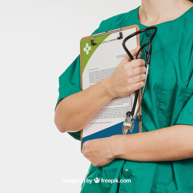 Free PSD nurse holding document and stethoscope