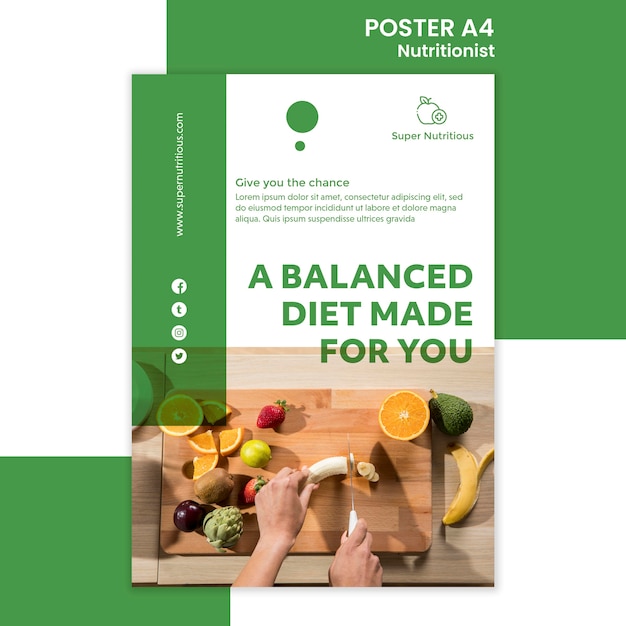 PSD gratuito modello di poster nutrizionista con foto