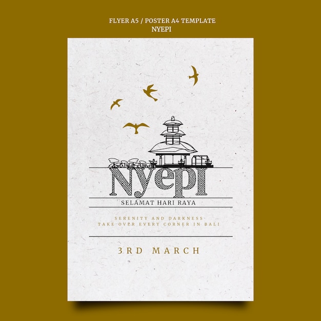 Free PSD nyepi flat design poster and flyer template