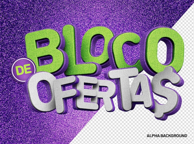 Free PSD offer block 3d logo with realistic glitter texture