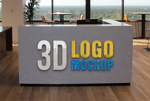 Download Premium Psd Mockup Of Silver 3d Office Logo In Elegant Business Indoor Workspace PSD Mockup Templates