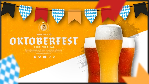 PSD gratuito bicchieri da birra oktoberfest con ghirlanda
