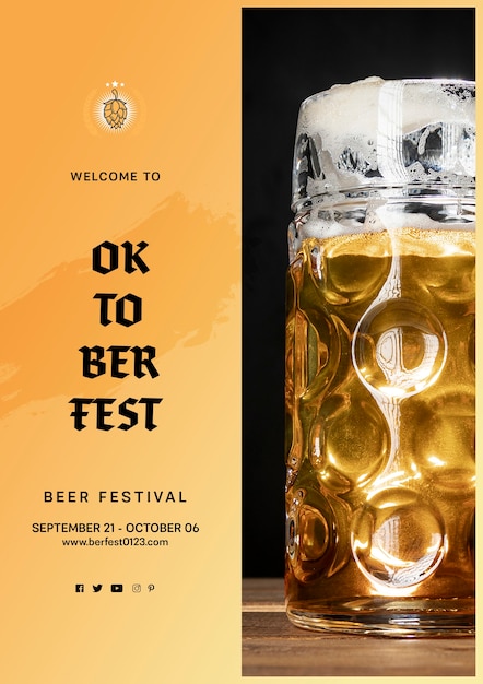 Free PSD oktoberfest beer mug with foam