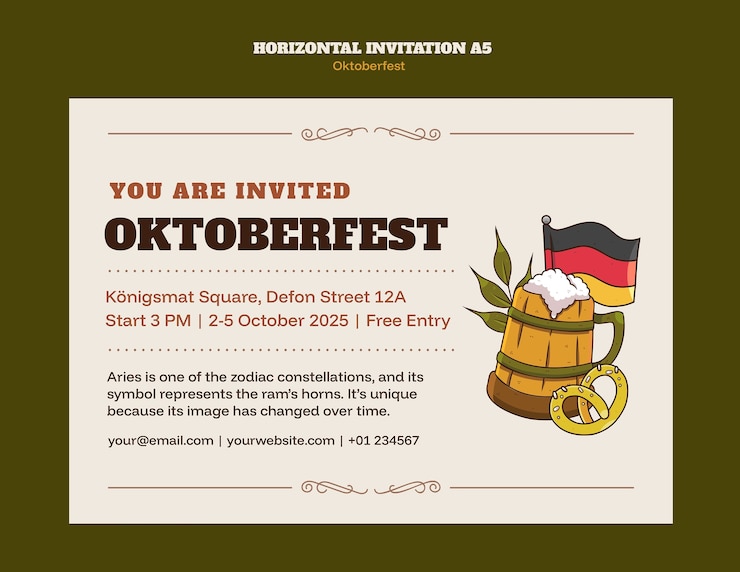 Free PSD oktoberfest invitation flyer with beer stein and german flag template