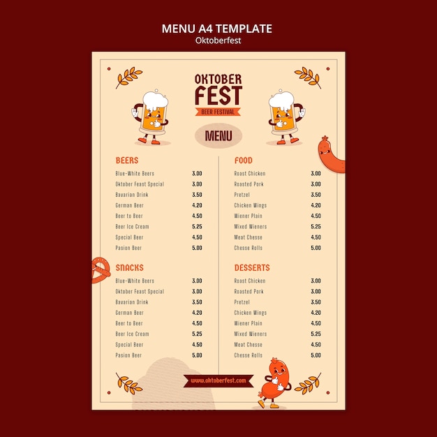PSD gratuito progettazione del modello di menu dell'oktoberfest