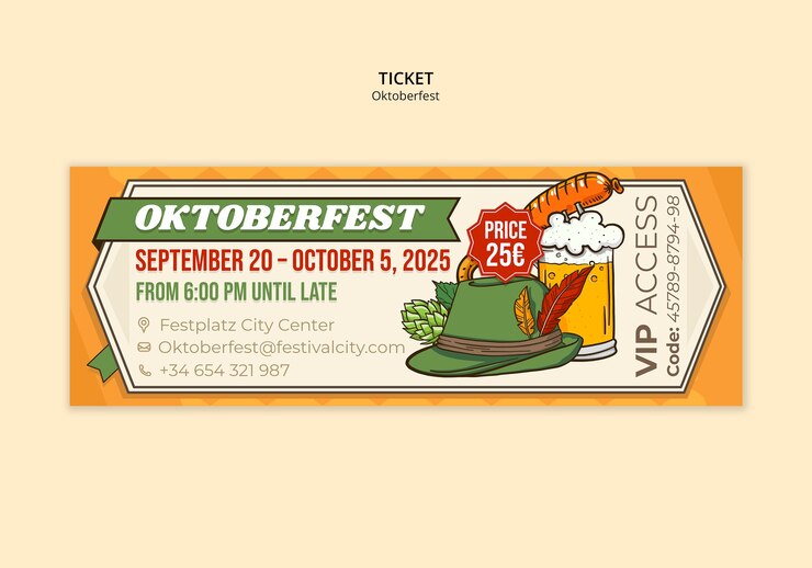 무료 PSD oktoberfest ticket for a beer festival template