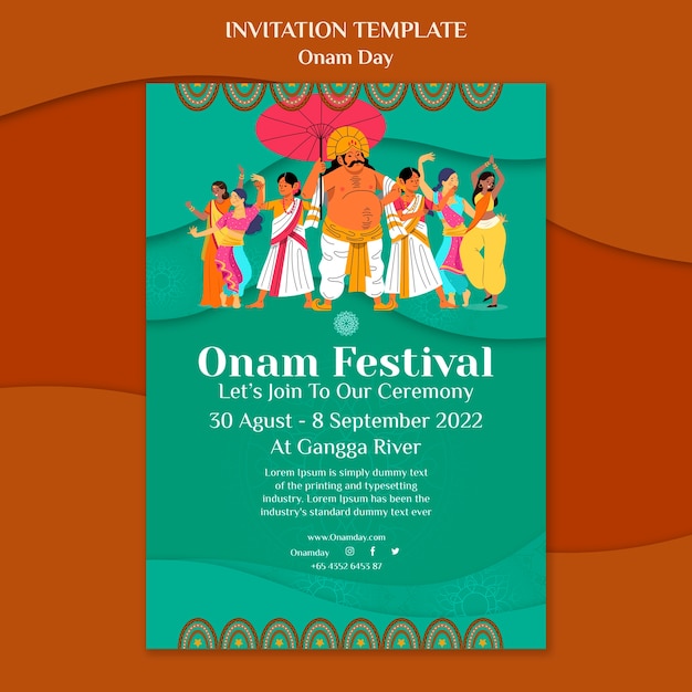 Free PSD onam invitation template with people dancing