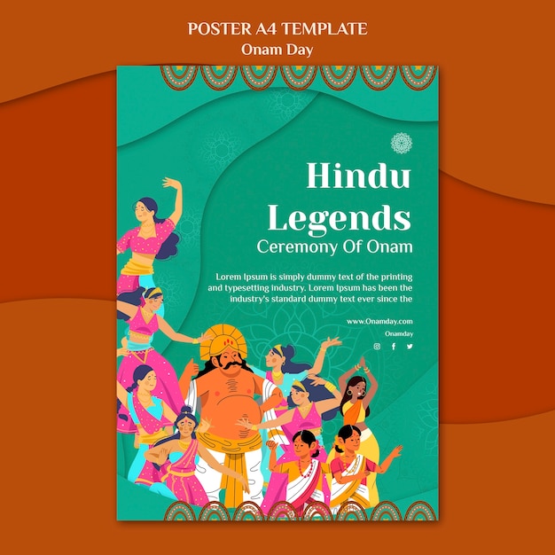 Free PSD onam poster template with people dancing