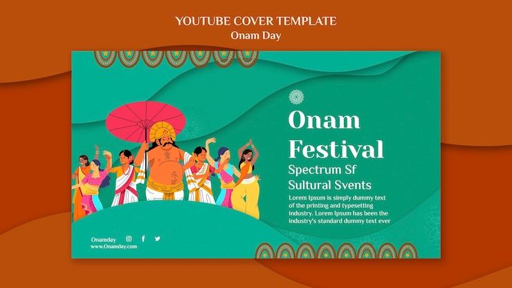 मुफ़्त PSD onam youtube cover template with people dancing