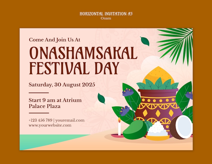 免費 PSD onashamsakal festival day invitation