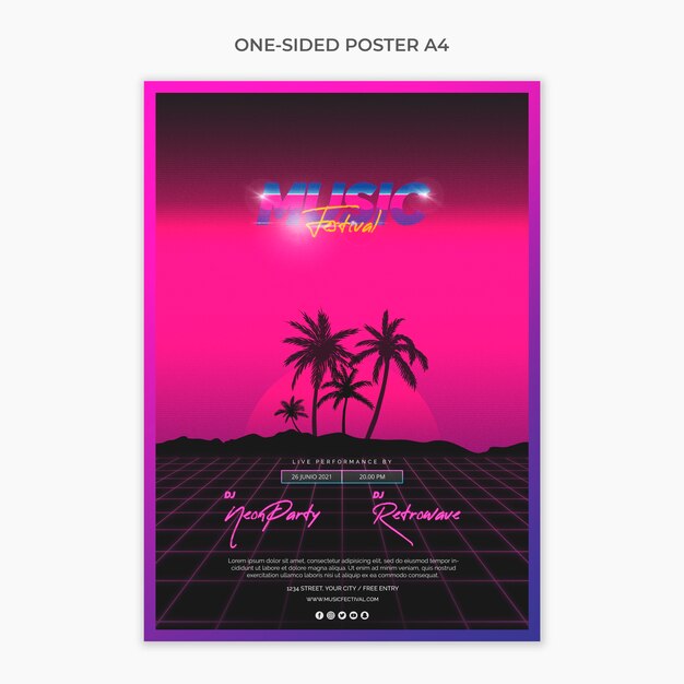 One sided a4 poster template for 80s music festival