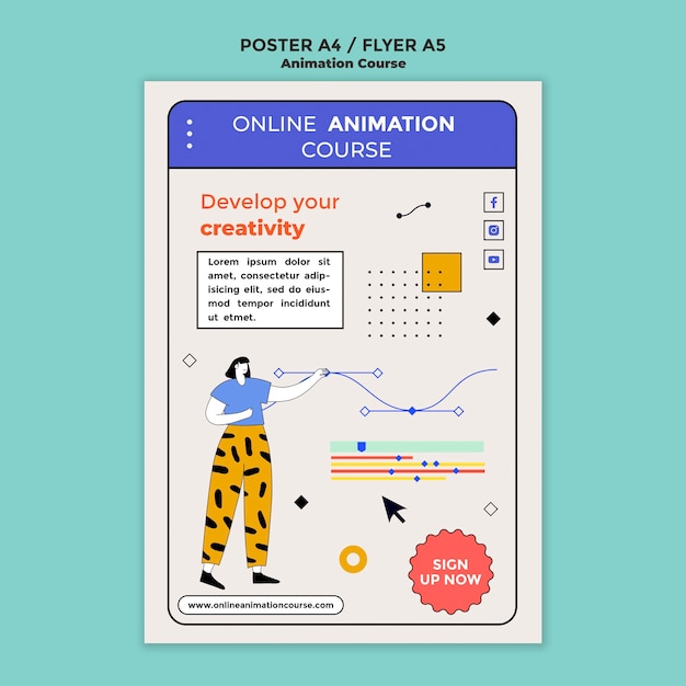 Free PSD online animation course poster template