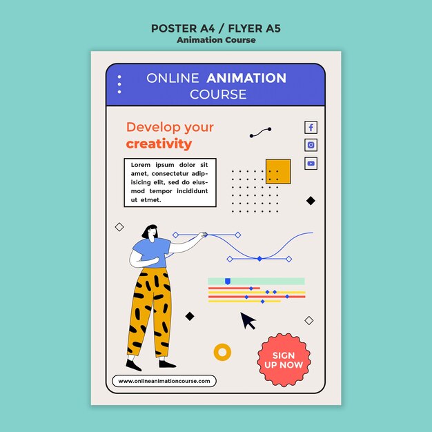 Online animation course poster template