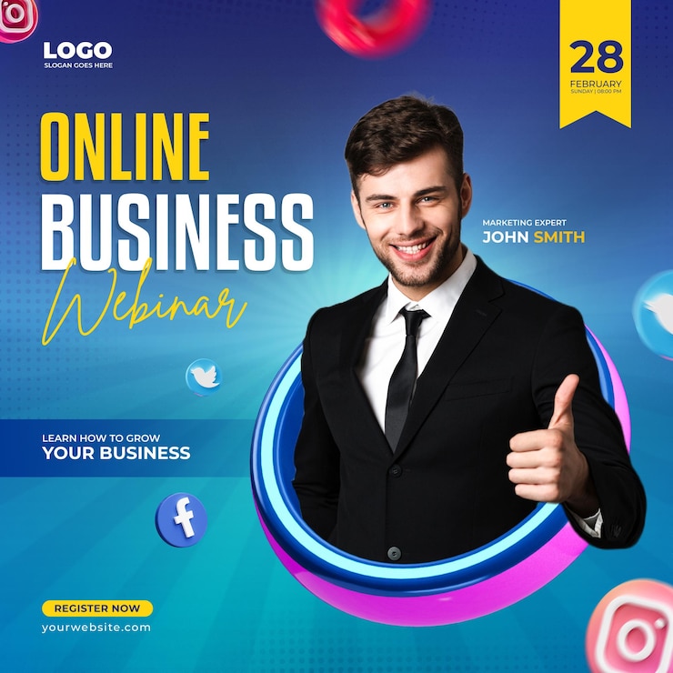 Free PSD online business webinar social media post template