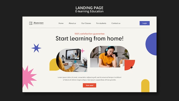 Free PSD online classes landing page template with abstract shapes