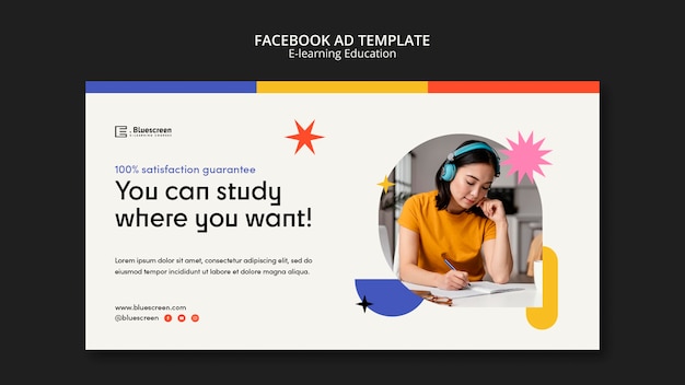 Online classes social media promo template with abstract shapes