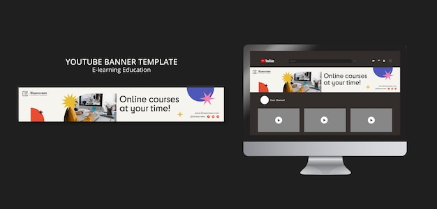 Online classes YouTube banner template with abstract shapes – Free PSD download