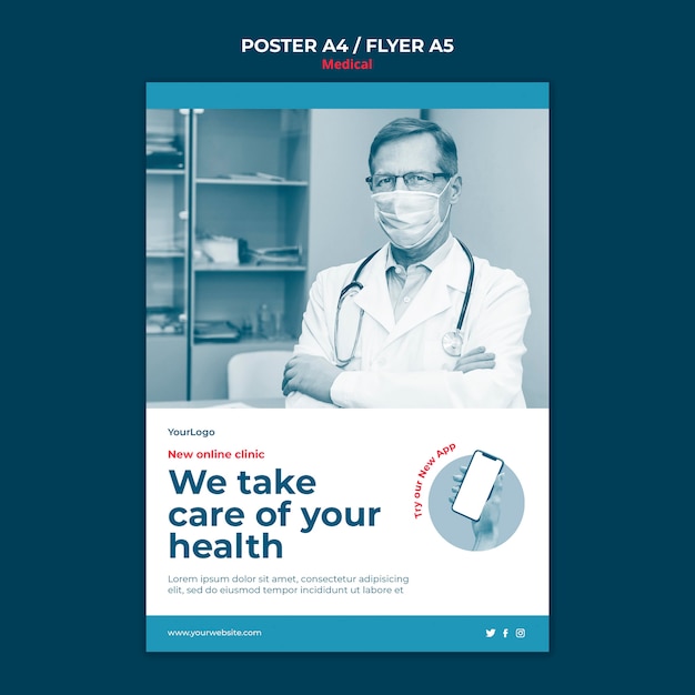 PSD gratuito modello di poster di clinica online