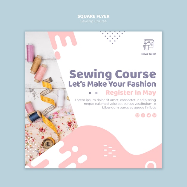 Free PSD online course sewing square flyer