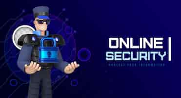 Бесплатный PSD Интернет-баннер кибербезопасности 3d иллюстрация