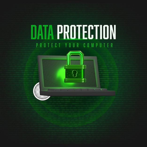 PSD gratuito illustrazione 3d del banner di protezione dei dati online