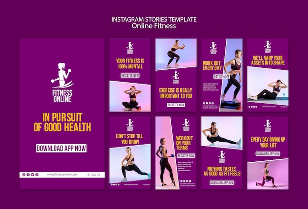 online fitness concept instagram stories template