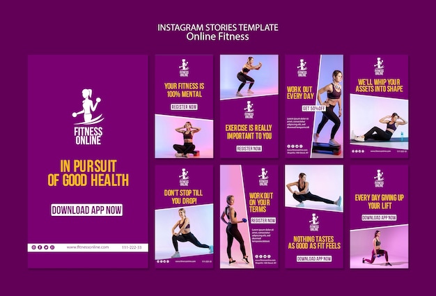 Free PSD online fitness concept instagram stories template