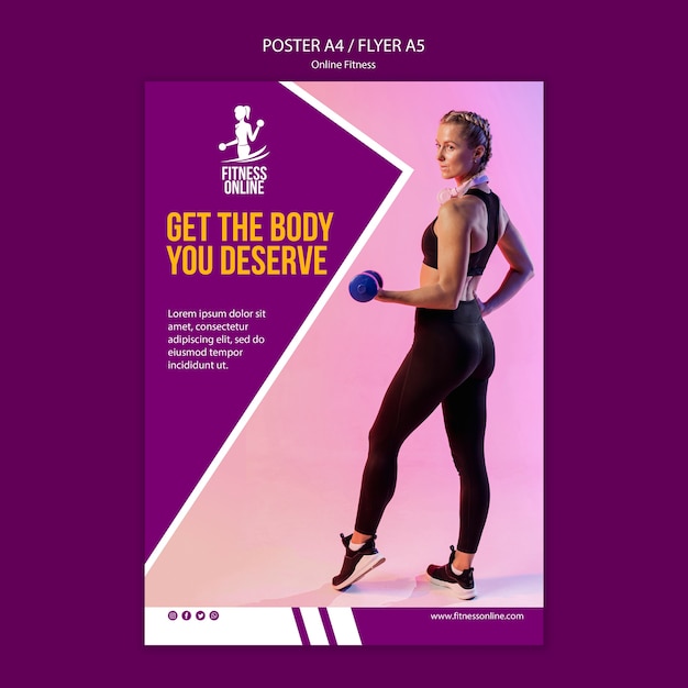 PSD gratuito modello di poster concetto di fitness online