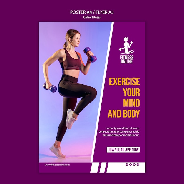 PSD gratuito modello di poster concetto di fitness online