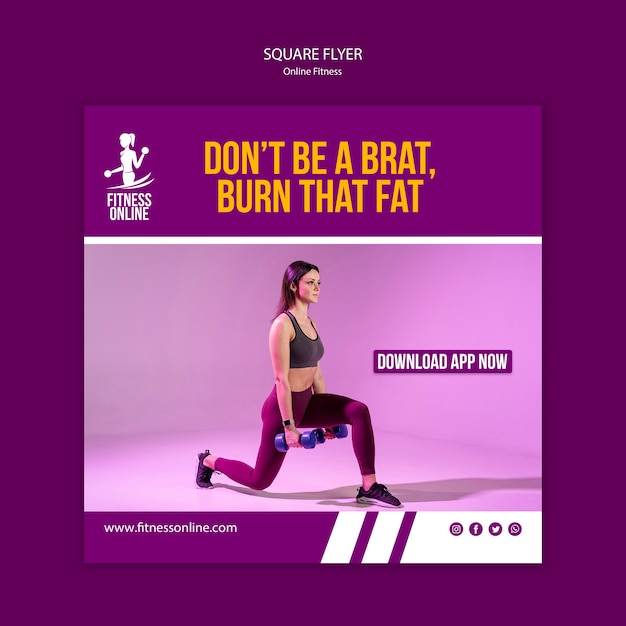 Online fitness concept square flyer template