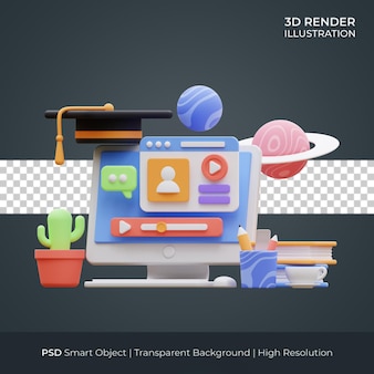 Платформа онлайн-обучения 3d изолированных иллюстрация премиум psd