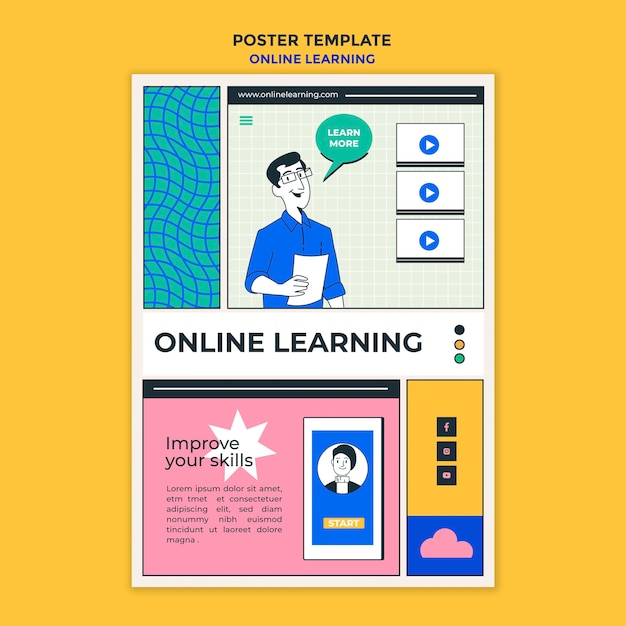 PSD gratuito poster modello di apprendimento online