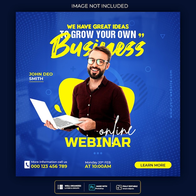 Free PSD online live webinar social media post or square banner template