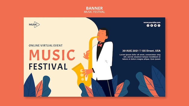 Modello di banner festival di musica online