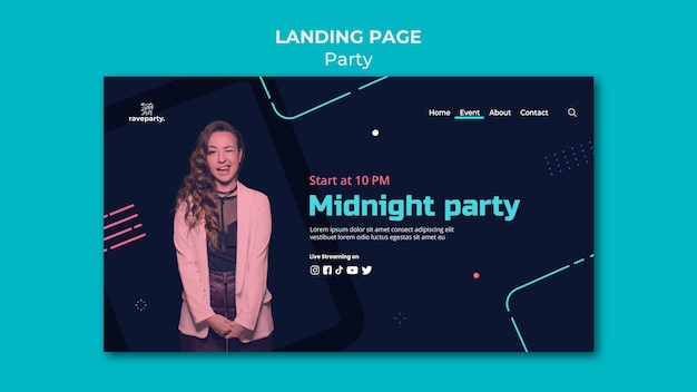 Free PSD online party landing page template