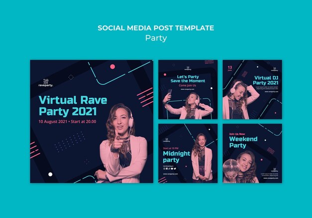 Online party social media posts pack