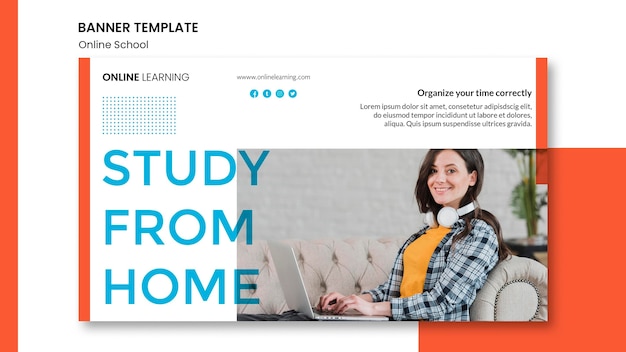 Free PSD online school horizontal banner design