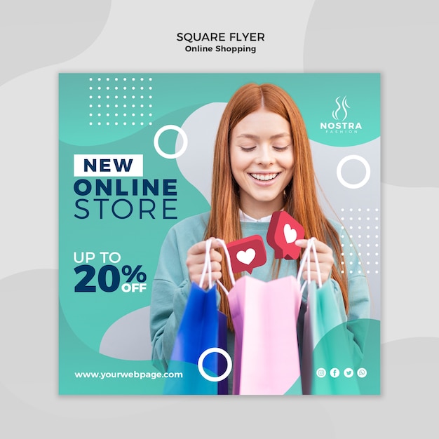 Online shopping concept square flyer template Free Psd