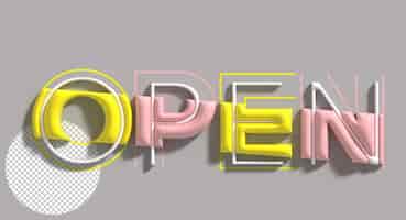 Free PSD open 3d lettering typographical transparent psd